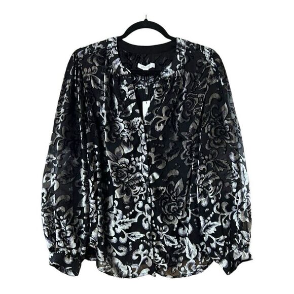 Chico's Womens Size 2 Large Black Gray Velvet Burnout Blouse New - Picture 1 of 4